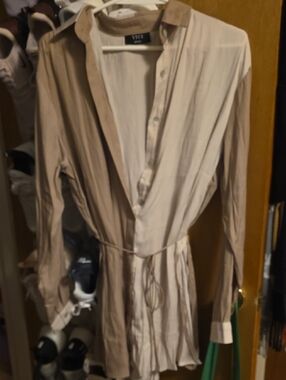 VICI Neutral Beige Button-Front Shirt Dress